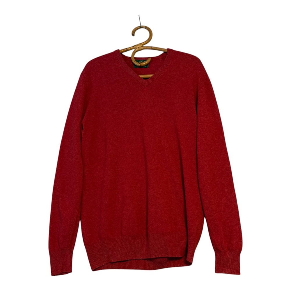Alan‎ Paine | Super Geelong Lambswool Red Knit V-Neck Sweater Size EU 50